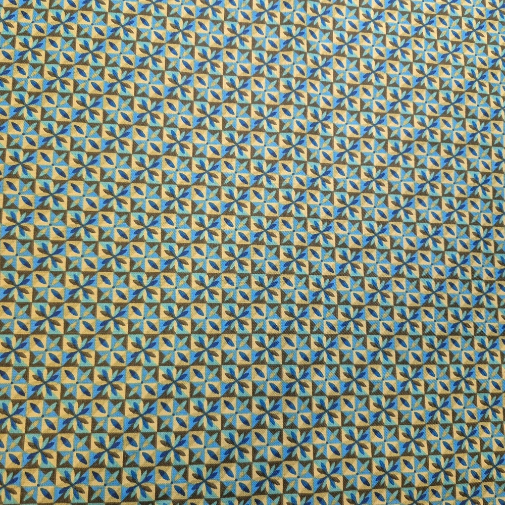 Fabric Traditions Green and Aqua Squares Retro MCM Floral Cotton Fabric 3 Yards